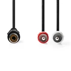 Kép 1/3 - Nedis CAGB24020BK02 sztereo audio kábel, 1x RCA aljzat - 2x RCA dugó, 0,20m