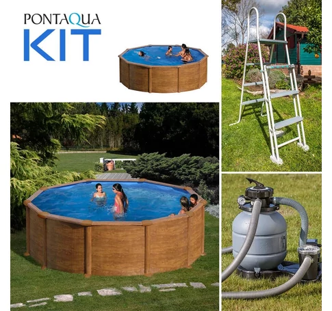 PONTAQUA KIT WOOD kerek fémfalas családi medence szett 4,6 x 1,2 m