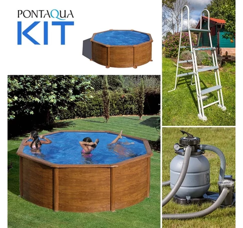 PONTAQUA KIT WOOD kerek fémfalas családi medence szett 3,5 x 1,2 m 