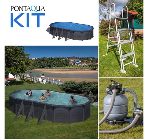 PONTAQUA KIT GRAPHITE fémfalas családi medence szett 7,3 x 3,75 x1,2 m