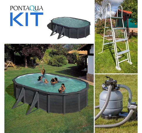 PONTAQUA KIT GRAPHITE fémfalas családi medence szett 6,1 x 3,75 x 1,2 m