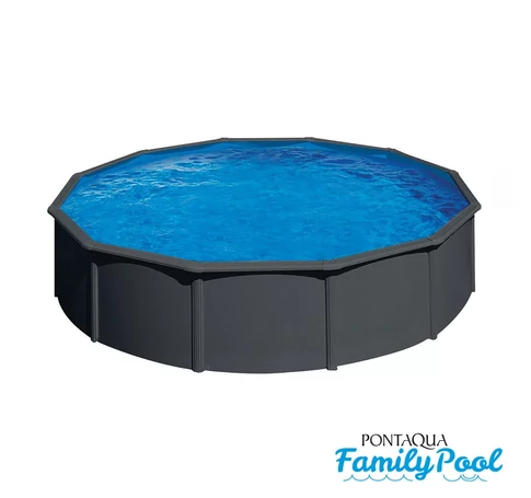 Pontaqua Family Pool kerek 4,6x1,2 antracit, 0,4mm PVC fólia, 2 gégecső, szkimmerrel, befúvóval
