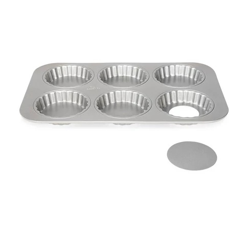 PATISSE SILVER-TOP Mould for 6 round mini tarts/quiches with removable bottom