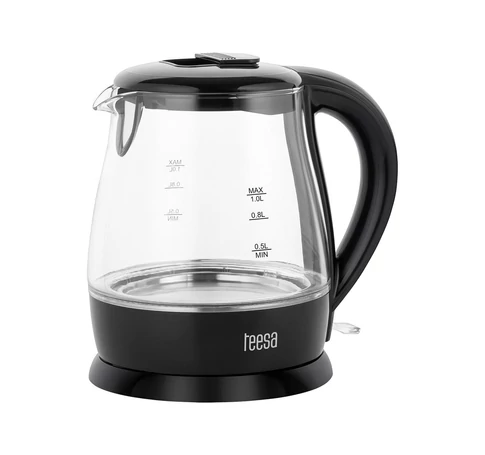 TEESA Electric Kettle, Glass, 1650 W, Black, 1 L