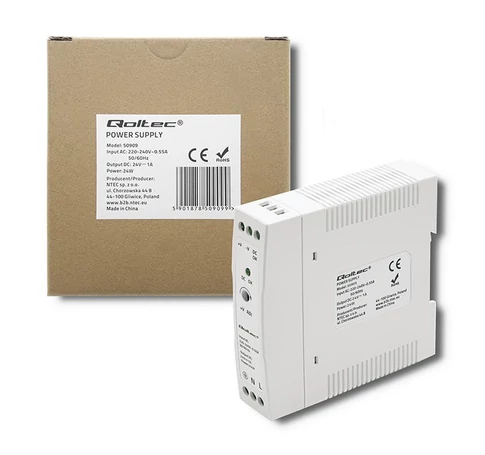 Qoltec Din Rail Power Supply | 24W | 24V | 1A | White | Slim