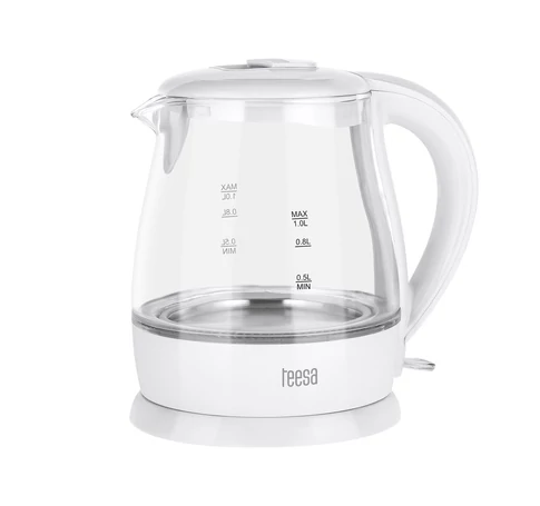 TEESA Electric Kettle, Glass, 1650 W, White, 1 L