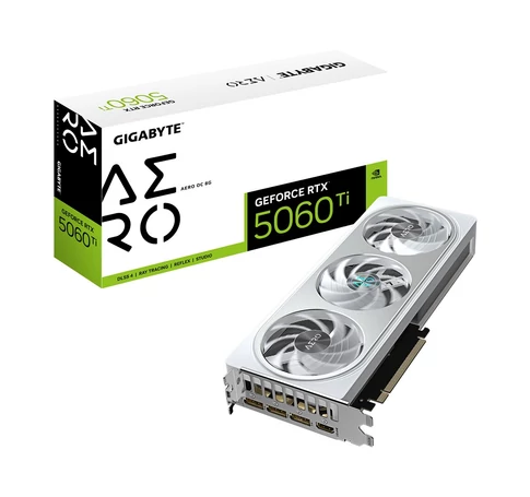 GIGABYTE GeForce RTX 5060 Ti AERO OC 8G Graphics Card - 8GB GDDR7, 128bit, PCI-E 5.0, 2647MHz Core Clock, 3 x DisplayPort, 1 x HDMI, GV-N506TAERO OC-8GD