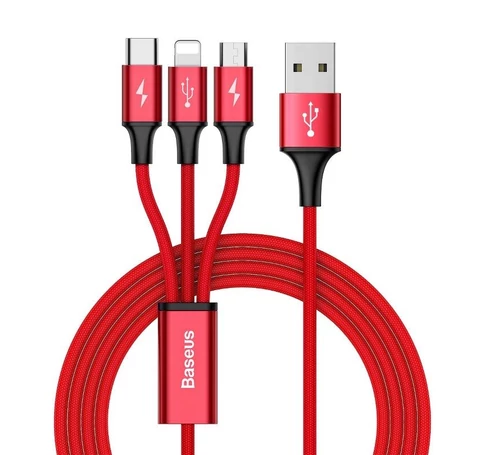 Baseus Rapid 3 az 1-ben C típusú USB-kábel / Lightning / Micro 3A 1,2 m (piros)