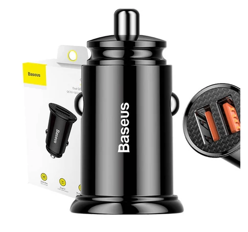 Baseus Circular autós gyorstöltő 2xUSB, QC 3.0, 5A, 30W (fekete)