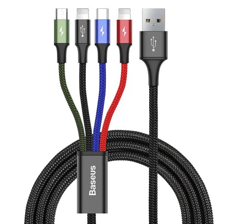 Baseus Fast 4 az 1-ben USB-C / 2x Lightning / Micro 3,5A 1,2 m-es kábel (fekete)