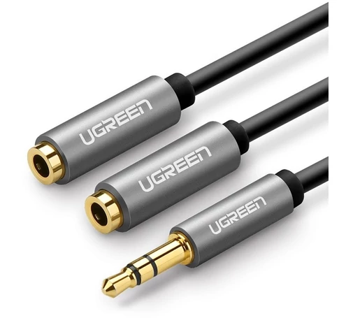 UGREEN AUX 3,5 mm-es audio elosztó jack kábel, 20 cm (szürke)