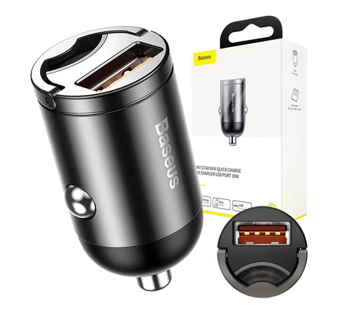 Baseus Tiny Star mini autós töltő, USB, QC 3.0, 30 W (szürke)