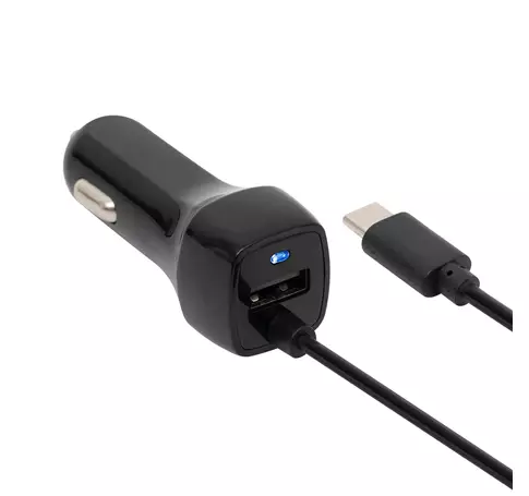 SAL SAU 24C autós USB töltő 2in1, 2 készülék, USB, USB-C, 2,4 A összesen