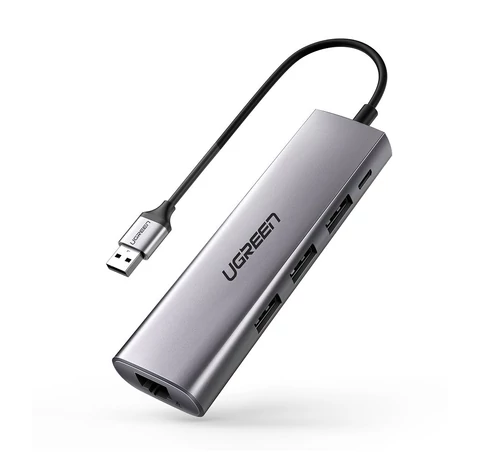 UGREEN CM266 Hub Adapter 5w1 USB, 3x USB 3.0, micro USB, RJ45 (szary)