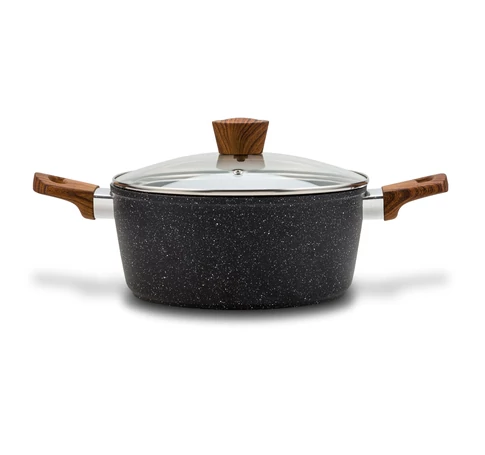Nava 10-144-121 Nature tapadásmentes lábas, kőbevonattal, hőálló fogantyú, üvegfedő, 24 cm