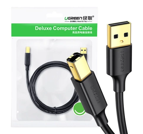 UGREEN US135 USB 2.0 A-B nyomtatókábel, aranyozott, 2 m (fekete)