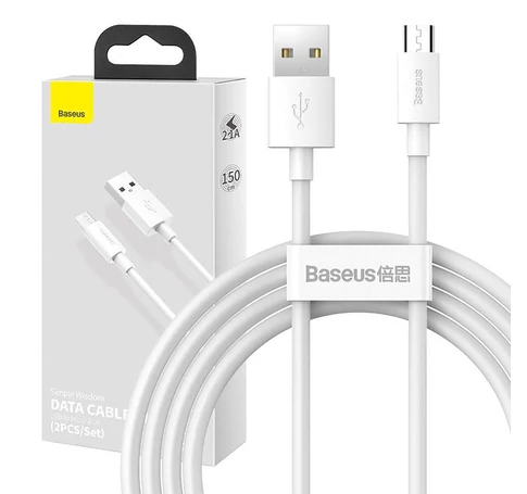 Baseus Simple Wisdom Micro-USB - USB kábel, 2.1A, 1.5m (fehér) 2db.