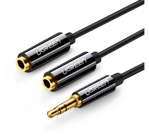 UGREEN AV123 Audió elosztó, AUX jack kábel 3,5 mm, 25cm (fekete)