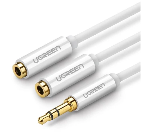 UGREEN AV123 Audió elosztó, AUX jack kábel 3,5 mm, 25 cm (fehér)