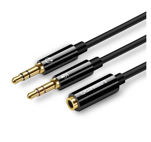 UGREEN AV140 Audio elosztó, AUX fejhallgató + mikrofon 3,5 mm-es mini jack kábel, ABS, 20cm (fekete)