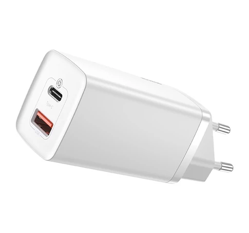 Baseus GaN2 Lite fali töltő, USB + USB-C, 65 W, EU (fehér)