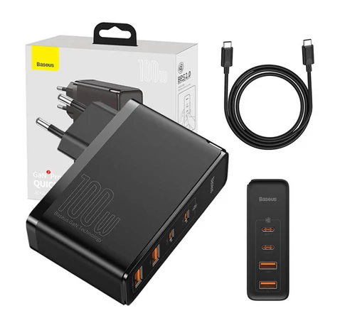 Baseus GaN2 Pro fali töltő, 2x USB + 2x USB-C, 100W, EU (fekete)