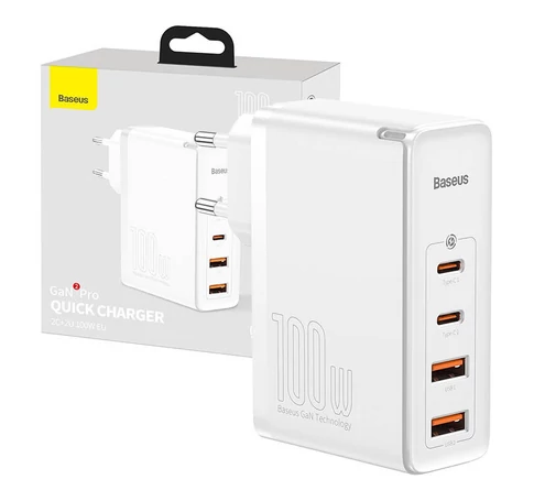 Baseus GaN2 Pro fali töltő, 2x USB + 2x USB-C, 100W, EU (fehér)