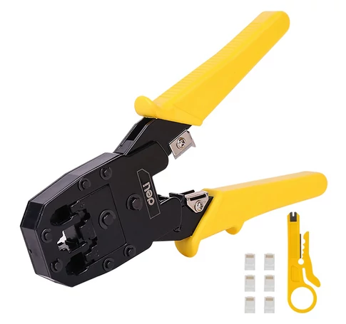 Deli Tools EDL2468 Krimpelő fogó Ethernet csatlakozókhoz  4/6 / 8P, RJ45 / RJ14 / RJ12 / RJ9 (sárga)