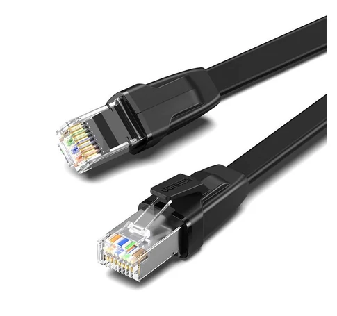 UGREEN NW134 Lapos hálózati kábel fém csatlakozókkal, Ethernet RJ45, Cat.8, U/FTP, 1m (fekete)