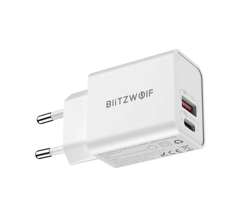 Blitzwolf BW-S20 hamis töltő, USB, USB-C, 20 W (fehér)