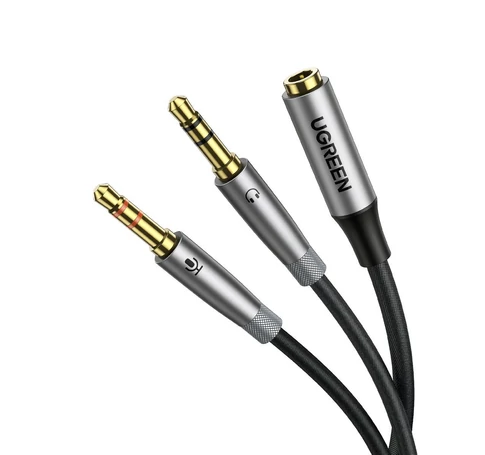 UGREEN AV193 AUX audio elosztó, fejhallgató + mikrofon 3.5mm-es mini jack kábel, 20cm (szürke)