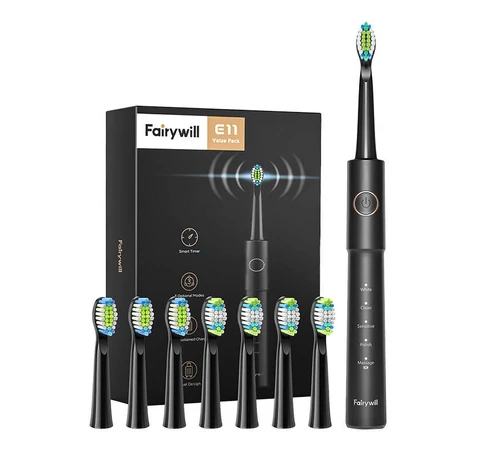 Szczoteczka soniczna do zębów z zestawem końcówek FairyWill FW-E11 (Czarna)
