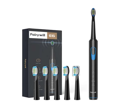 FairyWill FW-E6 Szónikus fogkefe fejkészlettel (fekete)