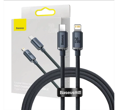 Baseus Crystal USB-C-Lightning kábel, 20W, PD, 1.2m (fekete)