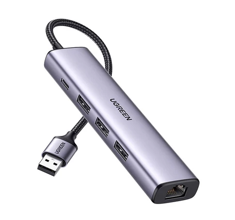 UGREEN 5 az 1-ben USB-A 3x USB 3.0 + RJ45 + USB-C adapter (szürke)