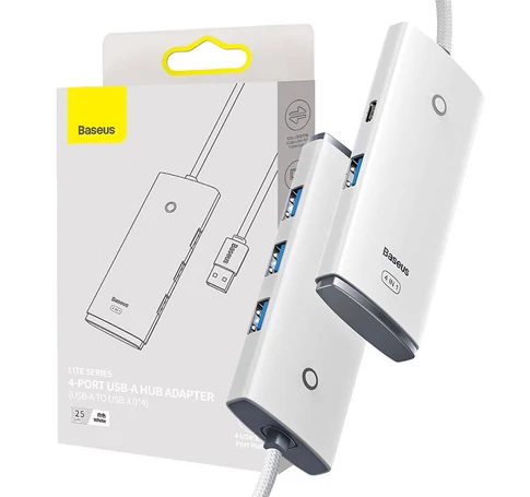 Baseus Lite Series 4 az 1-ben USB Hub - 4x USB 3.0, 25 cm (fehér)