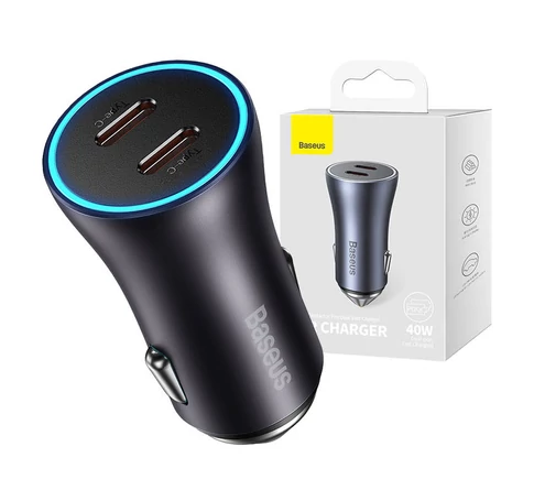 Baseus Golden Contactor Pro autós töltő, 2x USB-C, 40W (szürke)
