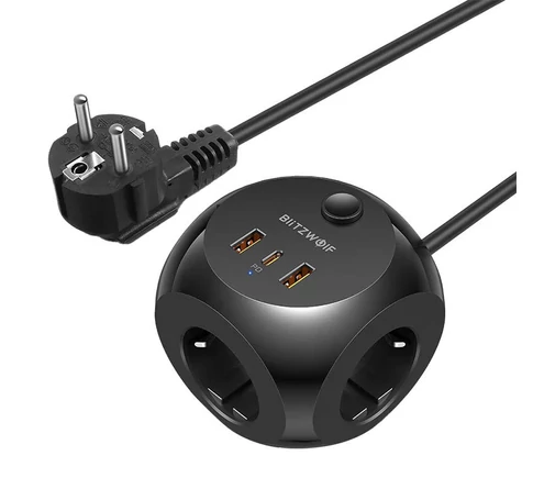 Blitzwolf 3 AC hálózati töltő, BW-PC1, 2x USB, 1x USB-C, (fekete)