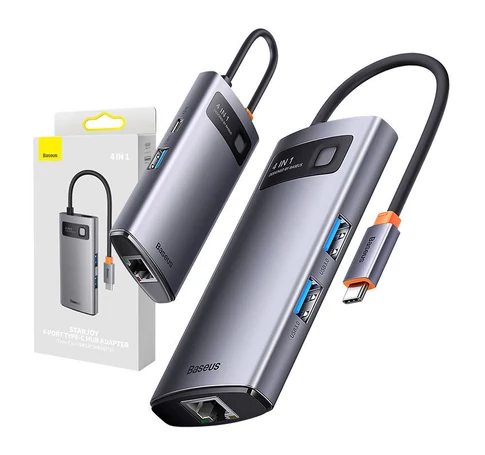 Baseus Metal Gleam Series 4 az 1-ben hub, USB-C - 3x USB 3.0 / Ethernet RJ45