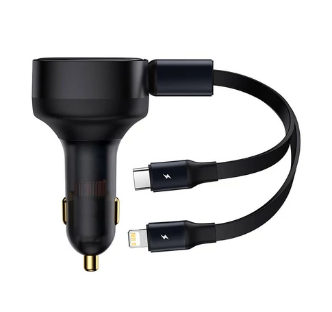 Baseus Enjoyment autós töltő USB-C + Lightning kábellel, 3A, 30W (fekete)
