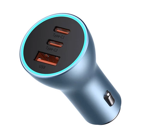 Baseus Golden Contactor Pro autós töltő, 2x USB-C, 1x USB, 65W (kék)