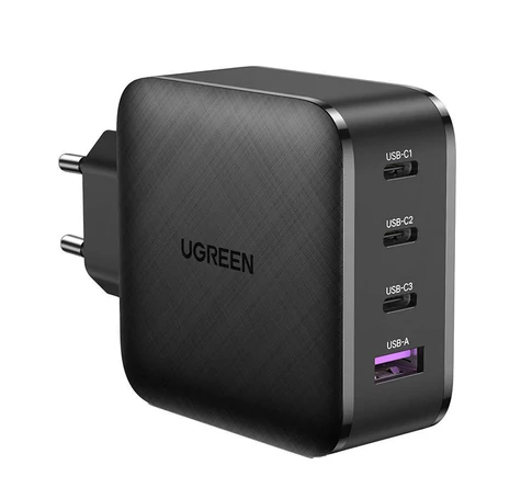 UGREEN CD224 hálózati töltő, 3x USB-C, 1x USB, Power Delivery 3.0, GaN, 65W (fekete)