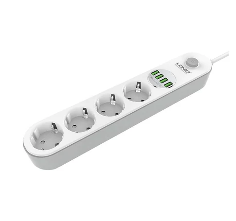 Power strip with 4 AC sockets, 4x USB, LDNIO SE4432, 2m (white)