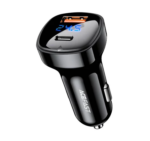 Acefast B4 autós töltő, 66W, USB-C + USB, akkumulátor töltöttségi szint (fekete)