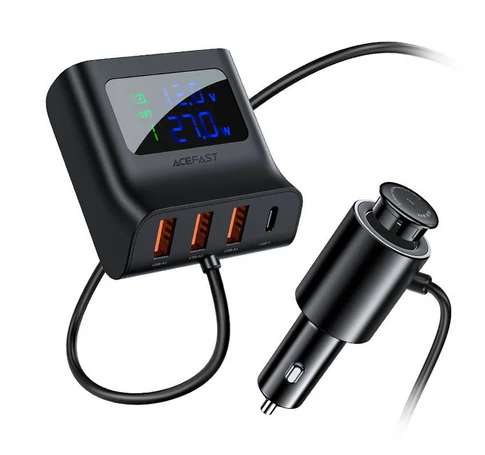 Acefast B8 autós töltő, 3x USB + USB-C, 90 W (fekete)