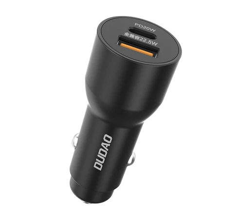 Car charger Dudao TGR1, USB + USB-C, PD 22.5W (black)