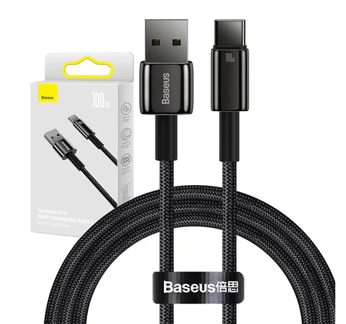Baseus Tungsten Gold USB - USB-C kábel, 100W, 1m (fekete)
