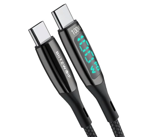 BlitzWolf BW-TC23 USB-C-USB-C kábel kijelzővel, 100W, 0,9m (fekete)