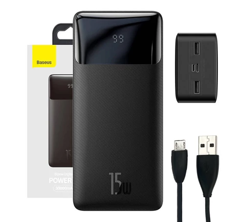 Baseus Bipow Powerbank, 30000mAh,15W (fekete)