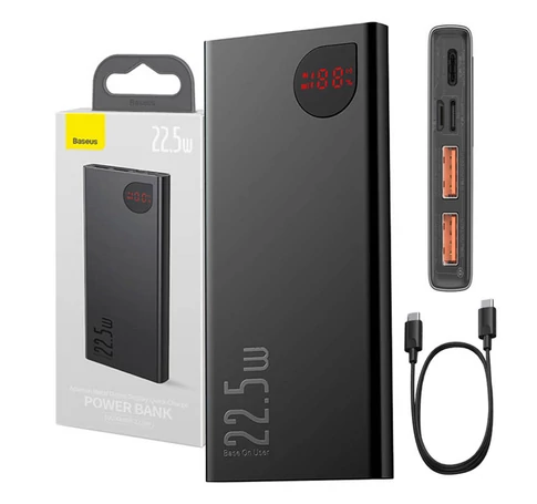 Baseus Adaman Metal Powerbank, 10000mAh , 2xUSB, USB-C, Lightning, MicroUSB  22.5W (fekete)